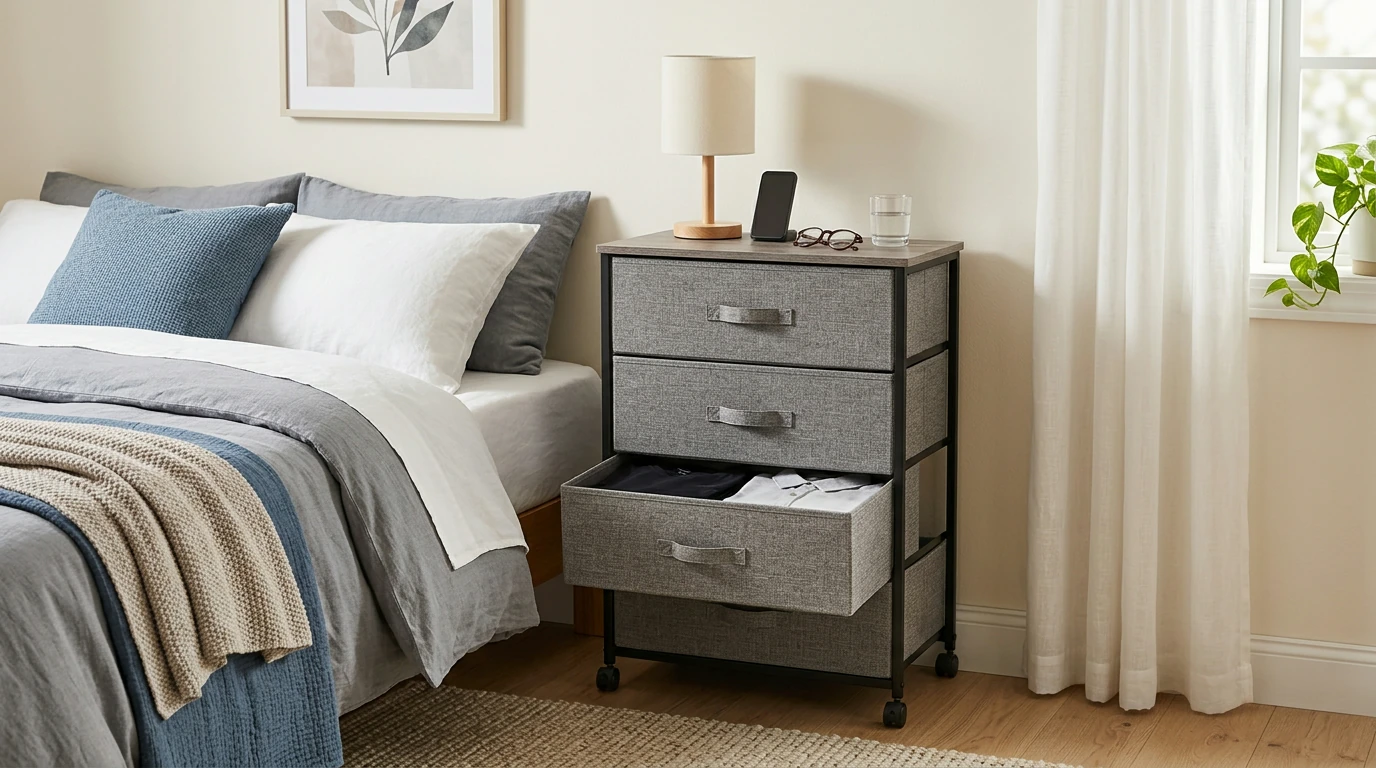 4-Drawer Fabric Dresser Nightstand: Steel Frame Storage